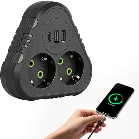 Wxeadu Strömuttag, 2 500 W/10 A grenuttag, multiuttag med 2 uttag, 2 USB, 1 typ C, vägguttag, uttag för hem, kontor, resor