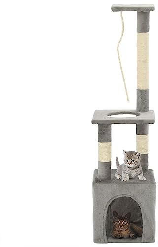 Tiragraffi per gatti di alta qualità con colonne in sisal 109 cm, grigio, albero da arrampicata con riparo accogliente, piattaforme di osservazione e corda da arrampicata per graffi, nascondiglio,