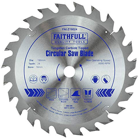 Faithfull FAIZ19024 TCT Lame de scie circulaire 190 mm x 16 mm alésage x 24 dents Argenté/bleu
