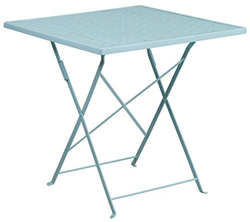 Flash Furniture Oia Commercial Grade 28 Square Sky Blue Indoor-Outdoor Steel Folding Patio Table