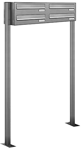 AL Briefkastensysteme 4er Edelstahl Durchwurfbriefkasten, Standbriefkasten modern, 4 Fach Briefkastenanlage V2A Edelstahl Postkasten