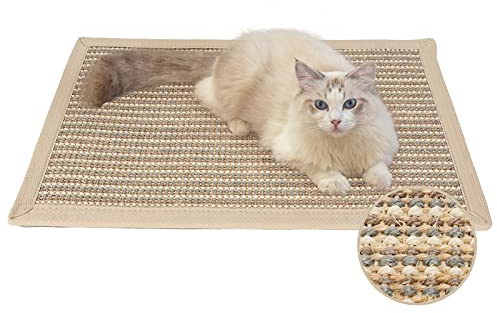 FUKUMARU Tapis griffoir pour Chat - 60 x 40 cm - en sisal Naturel - Tapis à gratter Horizontal pour Chat - Protège Les Tapis et Les canapés (crème - épais)