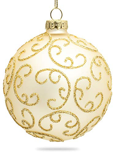 SIKORA Highlights 4er Set ausgefallene Christbaumkugeln aus Glas Champagner besondere Weihnachtskugel Christbaumschmuck, Farbe | Modell:Modell Florenz Champagner, Höhe in cm:8 cm