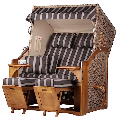 bene living Strandkorb Schleswig Pinie Zweisitzer - PE Mokka - Modell 554