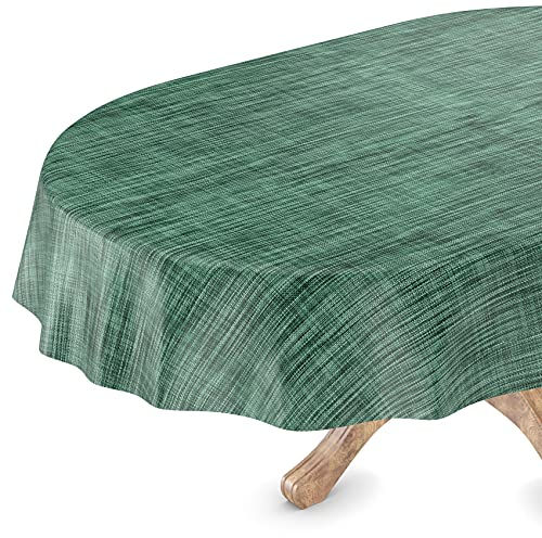 ANRO Tischdecke abwaschbar Wachstuch Wachstuchtischdecke Gartentischdecke Leinen-Optik Pflegeleicht Wasserabweisend 240 x 140 cm (Oval) Grün Schnittkante