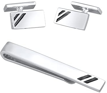 Kuzzoi Manschettenknöpfe & Krawattennadel für Herren im modischen Design, Herren Accessoire Set aus 925 Sterling Silber mit Emaille Details, Männer Geschenk für Hochzei undGeburtstag
