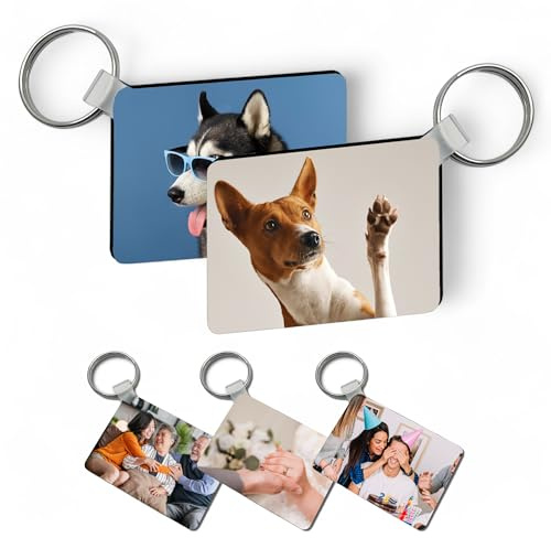 TheDogTagCo personligt foto rektangel nyckelring valfri bild anpassad nyckelring dubbelsidigt tryck, minnessak, bröllop, födelsedag, hundar, husdjur, katter, Naturligt, Print Double Sided