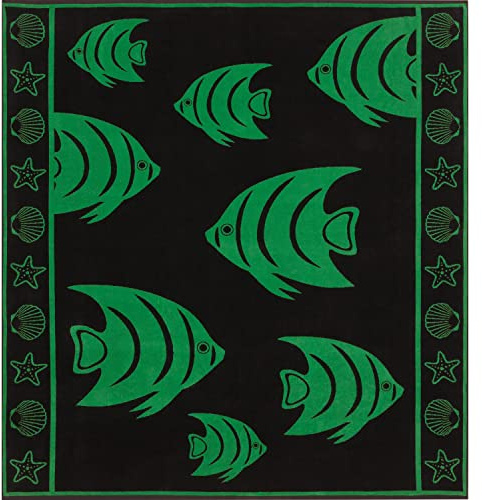 Delindo Lifestyle® Tropical Toalla de playa, XXL, 100 % algodón, 180 x 200 cm, diseño de peces, color verde