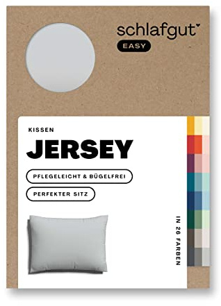 schlafgut Easy Mako-Jersey Kissenbezug 70x90 cm Grey Light (Hellgrau) – 100% Baumwolle Kopfkissenbezug Bügelfrei mit Ton-in-Ton Reißverschluss – Made in Green by Oeko-TEX