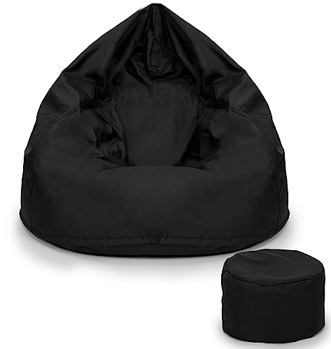 Bielik Sitzsack XXL mit Hocker Sitzkissen Bodenkissen Sessel Kissen In & Outdoor Gaminggeignet Sitzsack für Jugendliche und Erwachsene Beanbag mit Füllung 350L (schwarz)