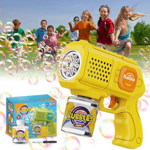 Bombble Seifenblasenpistole für Kinder, Seifenblasenmaschine 10000 Blasen/Min mit Seifenblasenlösung, Seifenblasenspielzeug Outdoor Geschenk für 3456789 Jahre Kinder/Geburtstag/Party (Yellow)