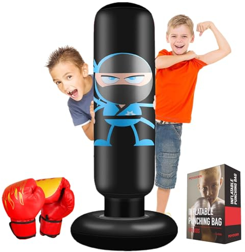 FOYOCER Boxsack Kinder mit Boxhandschuhen 160 cm Ninja Boxsack für Kinder von 3–12 Jahren mit Sofortiger Rückfederung zum Üben von MMA Karate Taekwondo Jungen und Mädchen 2023 Neu
