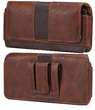 Mobilväska för män med clips läder, höftfickor liten brun, universell mobiltelefonväska smartphone-väska galge höftväskor mobiltelefon bältesväskor armband väska med karbinhakar och bältesögla