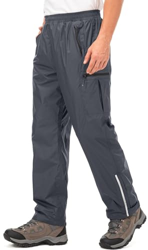 Mens Waterproof Trousers Lightweight Breathable Rain Overtrousers Mesh Lining Bottoms Outdoor Windproof Over Rain Pants for Walking Cycling Hiking Fishing