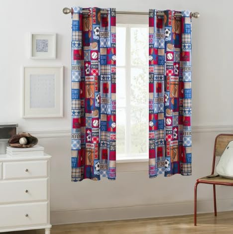 SEDLAV Sports Patch Blue Room Darkening Grommet Top Single Curtain Panel (42 x 63)