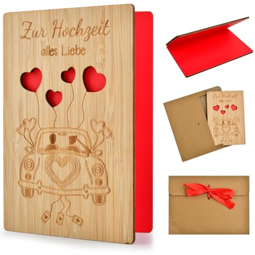 ZOGPLG Carte de Voeux en Bois pour Mariage Bois Carte de Vœux Mariage avec Enveloppe Carte Mariage Originale en Bois Saint-Valentin, Mariages, Anniversaire, Petite Amie, Famille