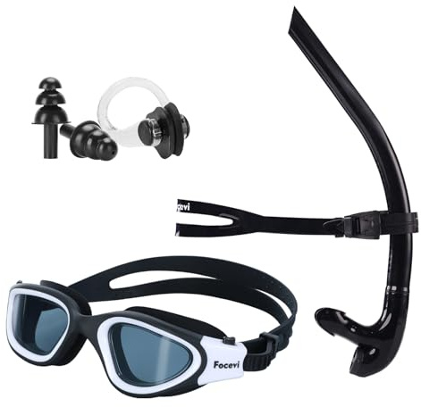 Focevi Swim Snorkel for Lap Swimming,Adult Swimmers Snorkeling Gear for Swimming Snorkel Training in Pool and Open Water,Center Comfortable Silicone Mouthpiece One-Way Purge Valve