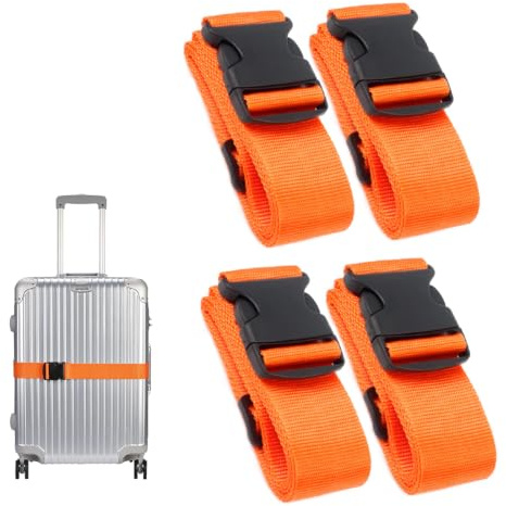Luggage Straps for Suitcase 4 Pack, Heavy Duty Adjustable Suitcase Bands with Buckle, Orange Luggage Identifier Belts for Travel Case Travel Accessories (Orange, 4pcs)