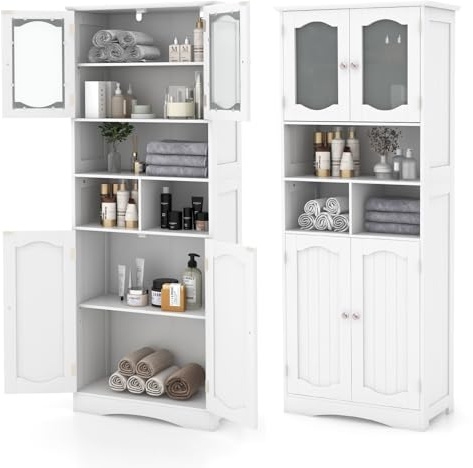 GIANTEX Armadio alto da bagno, 60 x 30 x 148,5 cm, armadio da cucina con 2 ripiani regolabili e 2 ante, armadietto portaoggetti per bagno, cucina, sala da pranzo e ufficio