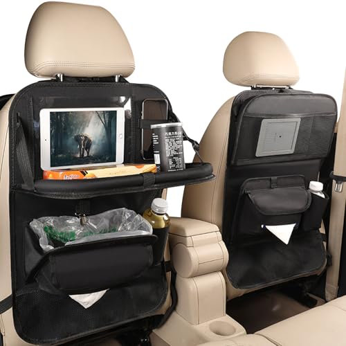 CaiTang 2 Pezzi Proteggi Sedile Auto Bambini Posteriore con Vassoio da Tavolo Pieghevole per Tablet Bambini, Organizer Protezione Sedile con Porta Tovaglioli di Carta, Organizer Auto