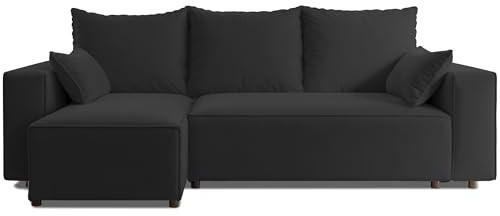 4ALL HOME Canapé d'angle avec fonction lit Tobi 246x145 cm - Canapé - Sofa avec tiroir de rangement - Canapé d'angle - Forme L - Canapé-lit - Canapé avec tiroir de rangement - Universel (Velo 637 Noir