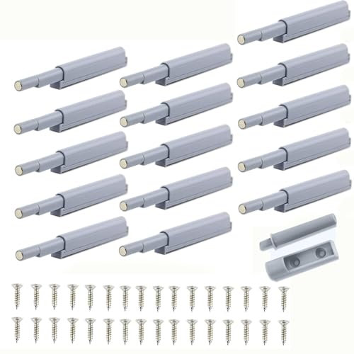 Soft Close Door Dampers Buffers,16 Pack Silent ABS Cupboard/Wardrobe Door Dampers with Rubber Tips,Universal Anti-Collision Dampers for Kitchen Cabinets,Drawers & Sliding Doors (Grey)