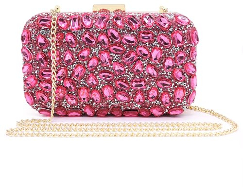 Milisente Clutch Bags for Women Sparkly Rhinestone Evening Bag Glitter Crystal Sholuder Chain Bag(Hot Pink)