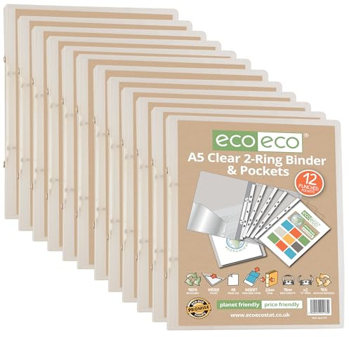 eco-eco A5 65% återvunnen klar presentationsringpärm med 12 multistansade fickor, paket med 12, eco173 x 12