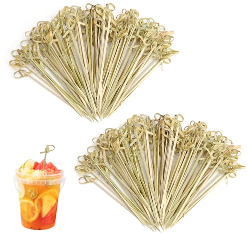 UOCAI 200 Palillos de Bambú para Cócteles, Comida con Dedos, Aperitivos, Antipasti, Pinchos de Cóctel. Ideal para Fiestas, Catering, Bodas, Barbacoas. Material: Bambú, Color: Azul, Tamaño: 12 cm
