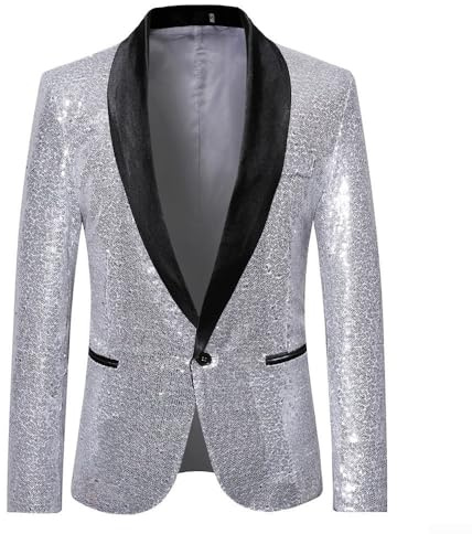 Abrigo de traje de lentejuelas para hombre, para club, llamativo blazer para uso formal y de fiesta (M plateado)