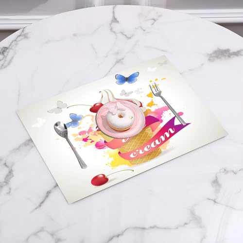 EYLOZS Tovagliette Lavabili,Set di 4 Tovagliette Colazione in PVC,Antiscivolo,Resistenti al Calore,per Tavolo da Cucina,Decorazione gelato, farfalle, ciliegie, spruzzi di colore, estate, prim,45x30cm