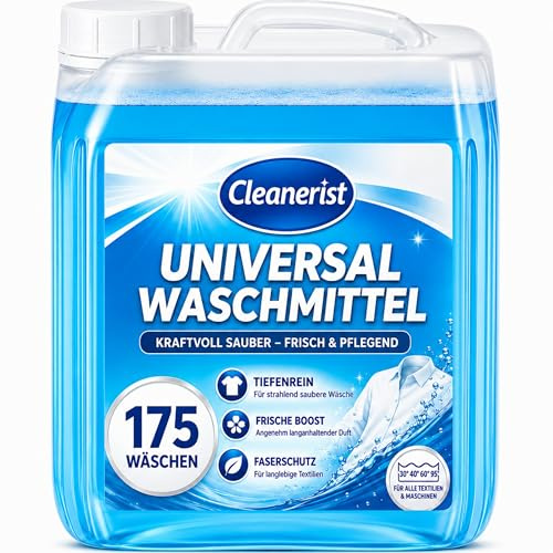 Cleanerist® Lessive Liquide Universelle 5L (175 Lavages) - Détergent Concentré XXL Linge Blanc, Couleur et Noir - Parfum Frais 20-95°C - Alternative aux Pods et Poudre