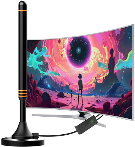 TV Aerial Indoor with Magnetic Base and Signal Amplifier – 360° Reception Freeview Compatible Digital Indoor Aerial for Smart TV – Supports 8K 4K 1080P HDTV – 5m Coaxial Cable