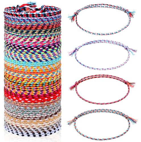 LXUEJIE 30Pcs Woven Wrap Friendship Bracelets, Handmade Braided String Friendship Bracelet Adjustable Colorful Tassels Cotton Rope Bracelets for Women Men