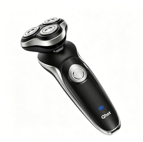 Qhot Electric Razor for Men Shaving Face Cordless Waterproof Rechargeable Battery for Man & Boy Close Shave Dry & Wet Rotary Shaver on Sensitive Skin - Gray