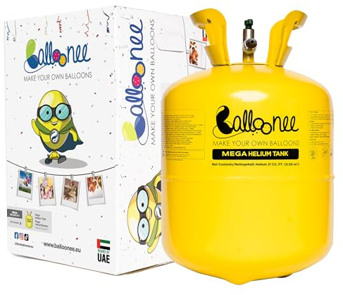 Balloonee Mega set monouso elio, bombola di gas elio per circa 100 palloncini | 600 litri di gas di elio per riempire palloncini in pellicola e lattice, ideale per decorazioni di compleanno e