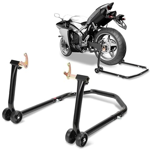 Peviasot - Supporto per moto, sollevatore posteriore con doppie ruote, larghezza regolabile, adatto per lavori di montaggio per moto fino a 300 kg, stabilità (Nero)
