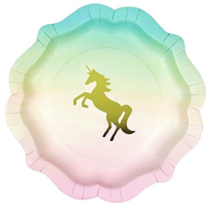 Talking Tables We Heart Unicorns Petites Assiettes en Carton aux Tons Dégradés avec Détail en Papier Métallisé pour Fête à Thème Licorne et Anniversaire d'Enfant (Paquet de 12, modèle unique)