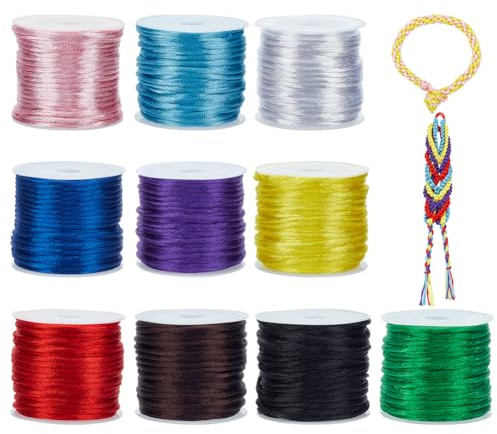 PH PandaHall - Lote de 10 rollos de 2 mm, hilo de nailon para pulsera de hilos y cuerdas, cordón de satén, cordón de seda, hilo para pulsera de amigo, nudo nois, matramo, guarnición, fabricación de