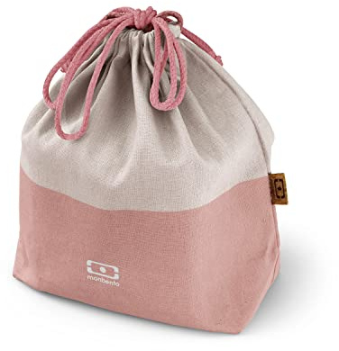 monbento - Lunch Bag MB Pochette L Pink Natural - Polyester and Cotton Large Lunch Tote - for Work/School Lunch Packing - Can Contain a Bento Box + a Bottle + a Cutlery Set - Cream & Pink