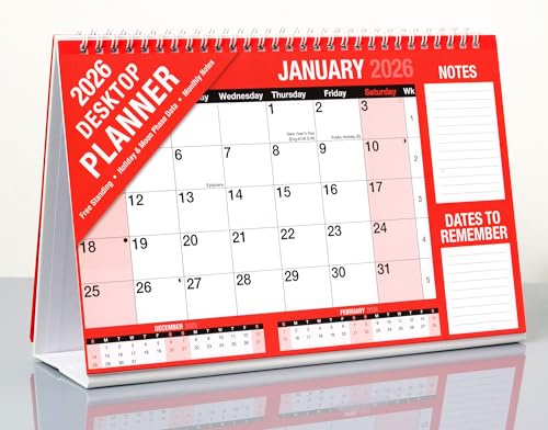 Desk Calendar 2026 One Month to View UK Stand Alone Desk Office Table Calendar Planner