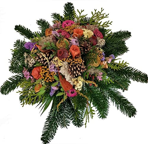 natürliche Grabschale bunt Friedhof zum Totensonntag Allerheiligen Grabgesteck Lieferung von Flora Trans