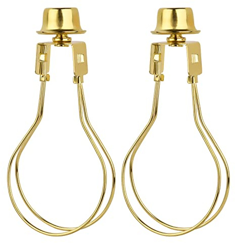 2 PACK Lamp Shade Light Bulb Clip Adapter, WEAVERBIRD Lamp Shade Harp Holder Adapter Kit Attaching Finial Top and Lampshade Levellers Spring Clip for Light Bulb,DIY Lighting Projects, Gold