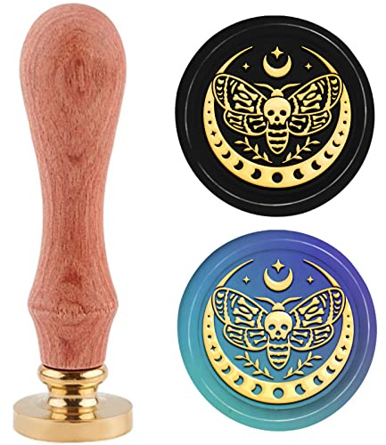 PH PandaHall Halloween Wax Seal Stamp, Butterfly Wax Seal Stamp 30mm Brass Head Sealing Stamp Star Moon Skeleton Sealing Wax Stamp for Halloween Wedding Invitation Gift Wrapping Envelopes