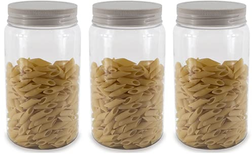 VIRSUS 3 Contenitori per Alimenti Rotondo Portapasta 081A, capacità 1,5 L, Coperchio Chiusura ermetica, Senza BPA, Barattolo Multiuso per conservare in Cucina Pasta, Biscotti, Cereali, Snack (Beige)