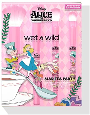 Wet n Wild Alice im Wunderland Mad Tea Party Make-up-Pinsel-Set, 4-teilige ultra-weiche Pinsel für Gesichts- und Augen-Make-up-Anwendung, bequemer Griff und ultimative Präzision