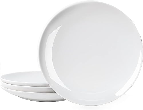 Zuvo Juego de platos llanos de porcelana blanca de 6 a 6.5 pulgadas, aptos para lavavajillas y microondas