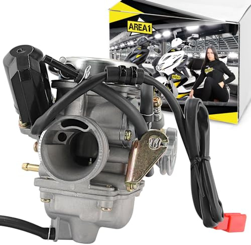 Area1 Ersatz Vergaser 24mm mit E-Choke für 125/150ccm 4T Motorroller kompatibel mit GY6/152/157QM Baotian AGM Nova Motors Guoben Lexmoto Ering Rex Keeway Neco Lingben Wangye Znen FlexTech Vanguard