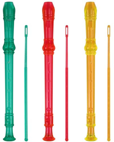 Soprano Recorder Descant Flauta Recorder 8 Hole ABS Clarinet German Style Treble flute C Key with Fingering Chart Instructions Transparent 3 Pack (Green Red Yellow)