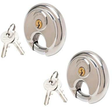 Storage Unit Lock 2 Pack 70MM Disc Lock with Key, Waterproof & Rustproof Round Metal Locks with 5/16 Inch Shackle for Fence Warehouse Garage Storage Locker and Outdoors